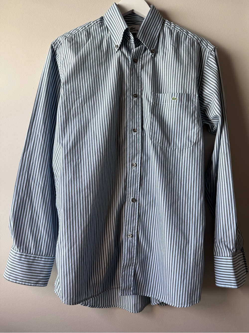 Lacoste Men’s Blue & Gray Striped Button Down Shirt Size 40